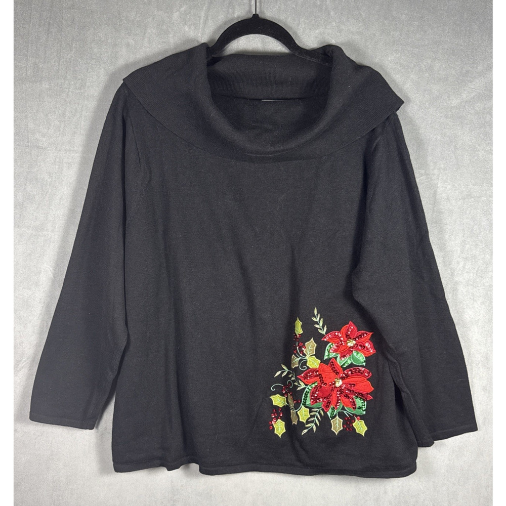 Carly St. Claire Christmas Sweater Women 1X Ramie Cotton Holiday Cowl Neck - Picture 4 of 7